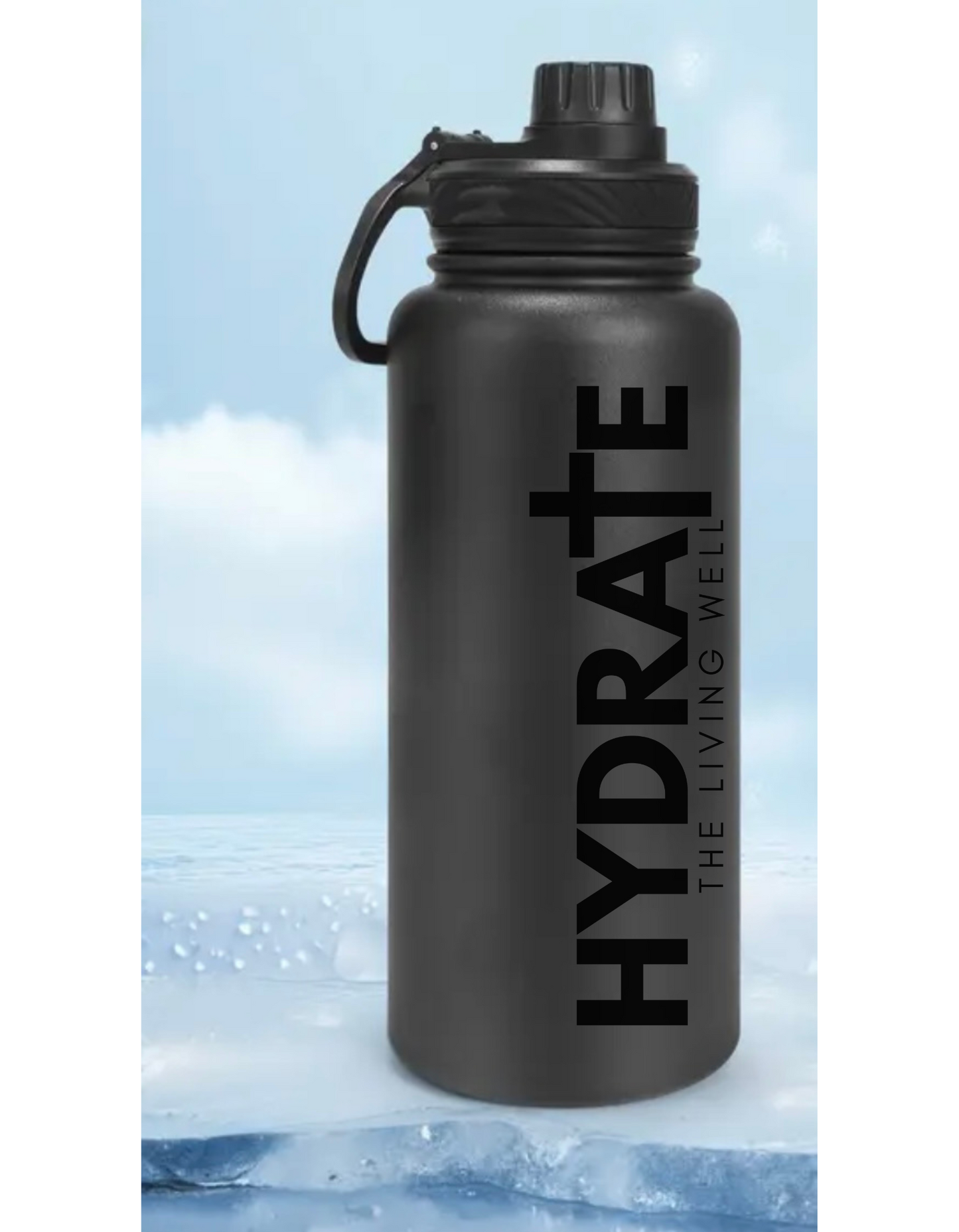 HYDRATE Insulated Water Bottle - 32oz (mystery font color!)