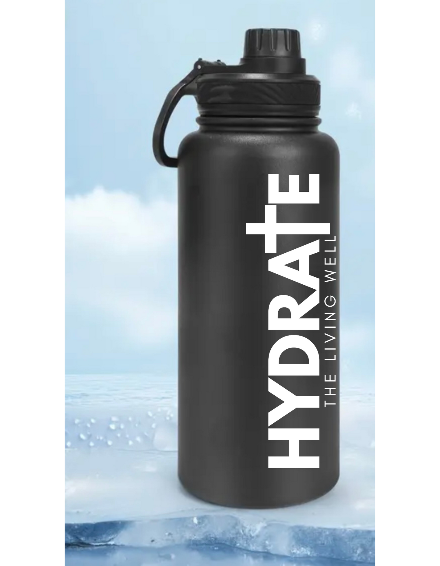 HYDRATE Insulated Water Bottle - 32oz (mystery font color!)